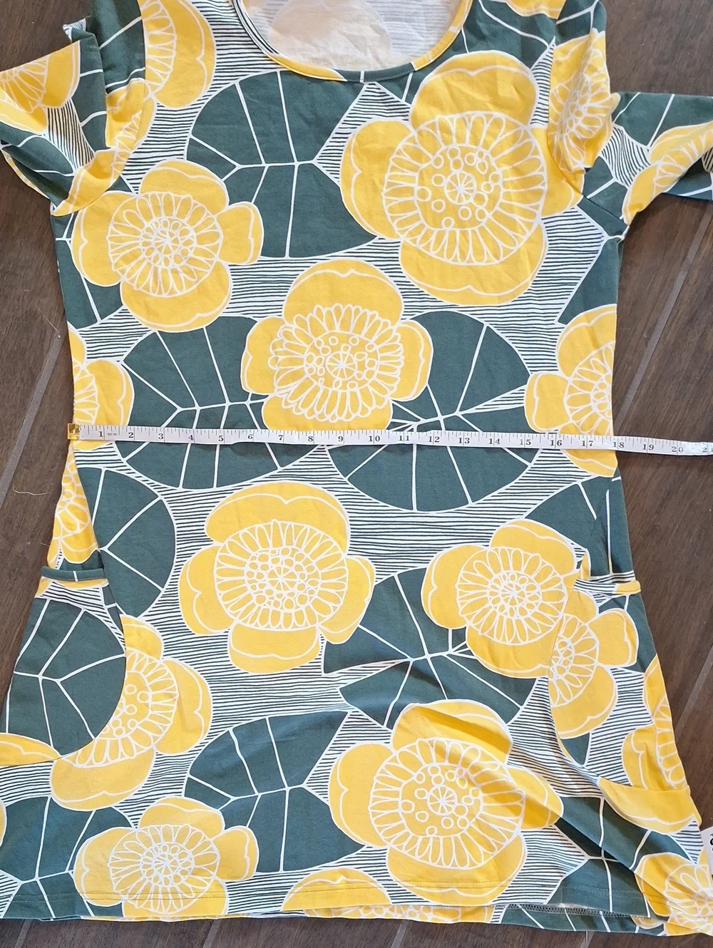 PaaPii Finland Kannel Tunic Organic Cotton Yellow & Green Floral Lagenlook LARGE
